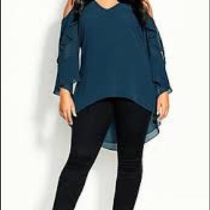 City Chic Plus Size Hi Lo Cold Shoulder Top